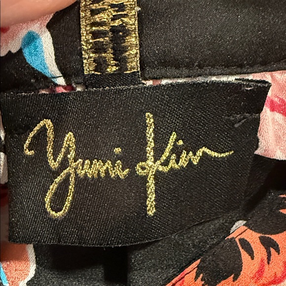 Yumi Kim Floral V-Neck Long Sleeve Blouse Black Pink & Blue Flowers Sz S - Picture 7 of 10